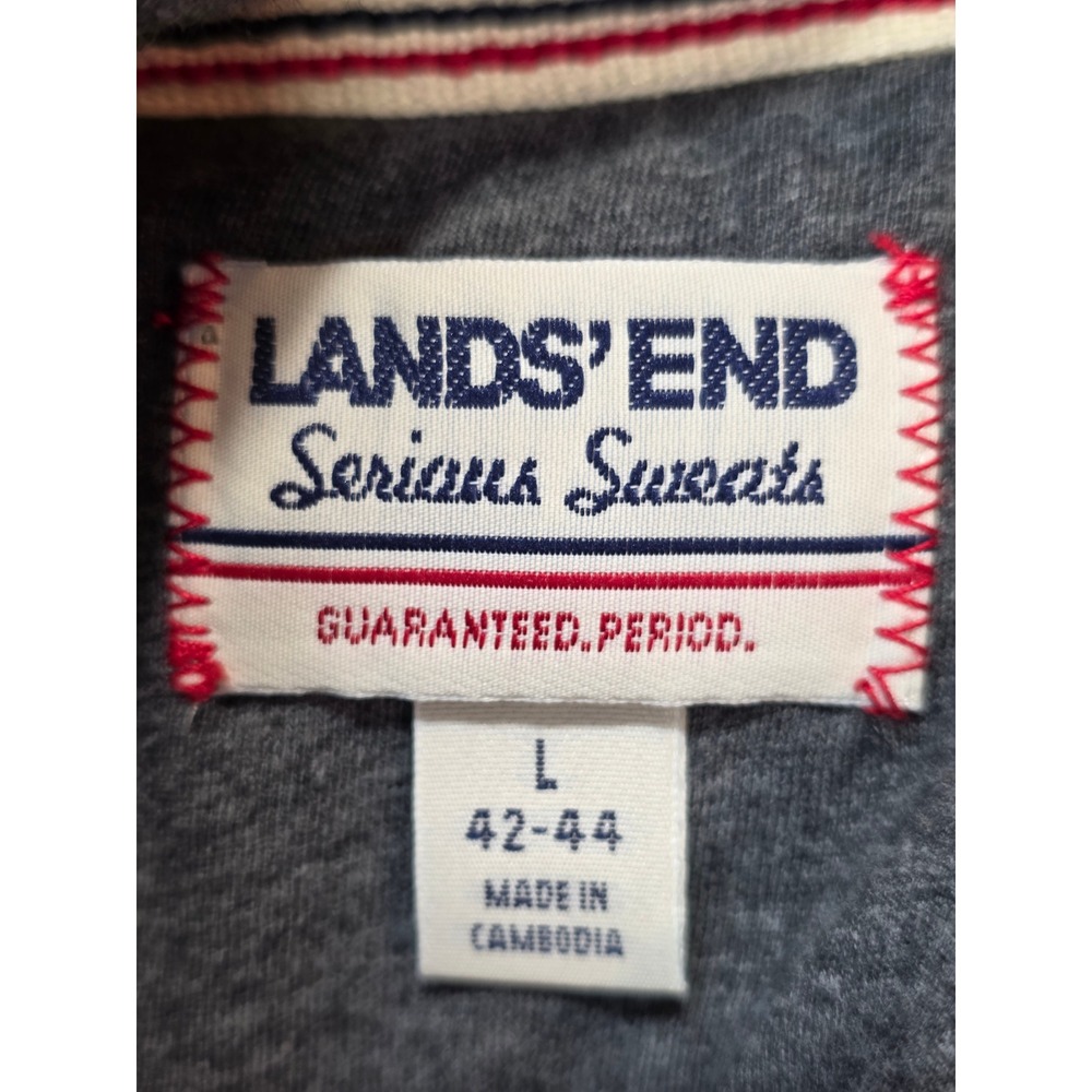 Lands End Serious Sweats Mens Large Grey Full Zip Track Jacket Mock Neck Striped - Picture 8 of 9